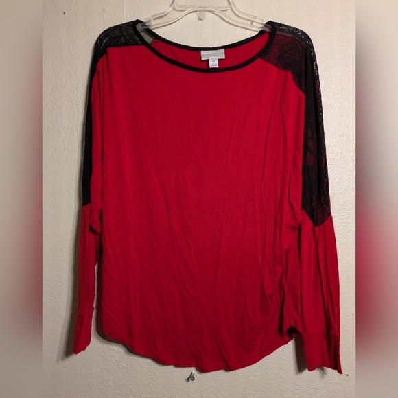 Bisou Bisou Women's Red Lace Sleeve Top Size Medium - Picture 1 of 5